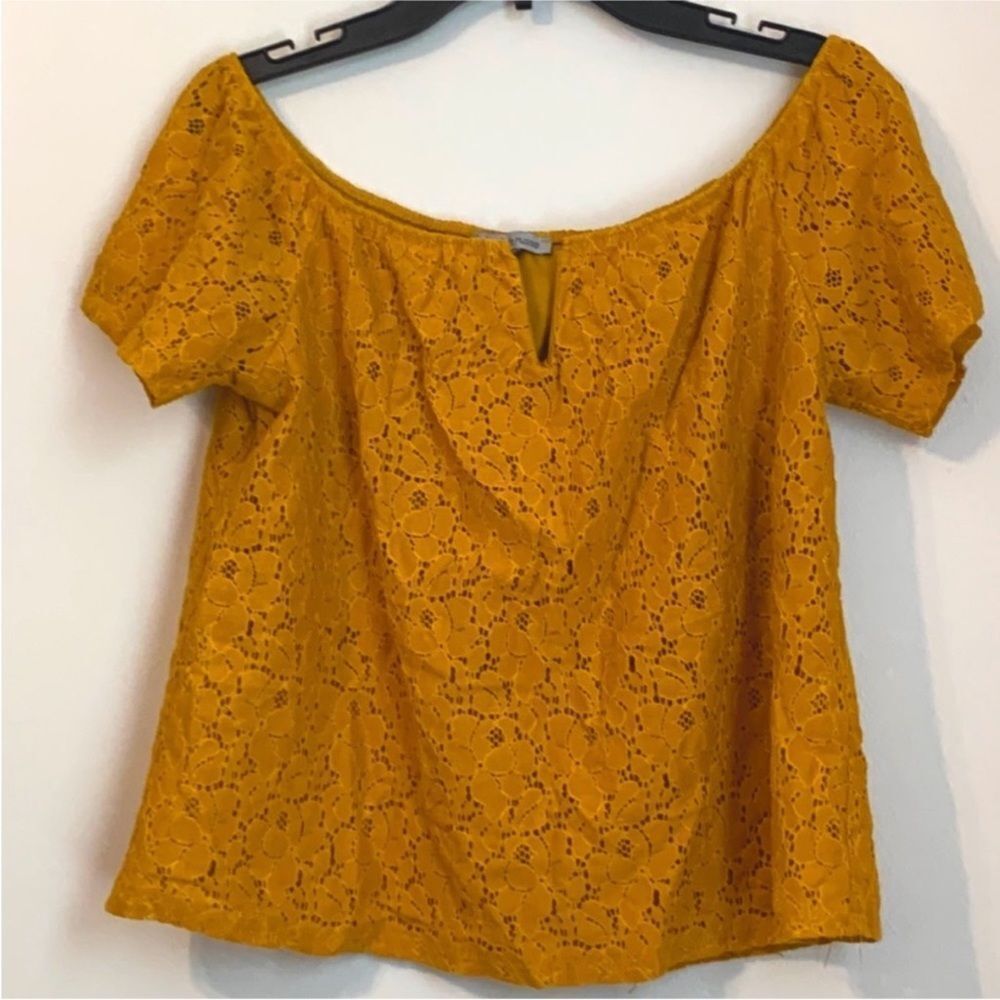 Charlotte Russe Off the Shoulder Mustard Yellow Lace Lined Short Sleeve Blouse S